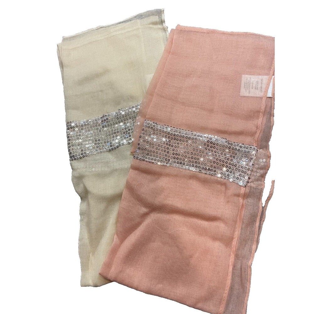 Sweet Shimmer Scarves White & Pink Scarf Set of 2 Sheer NEW